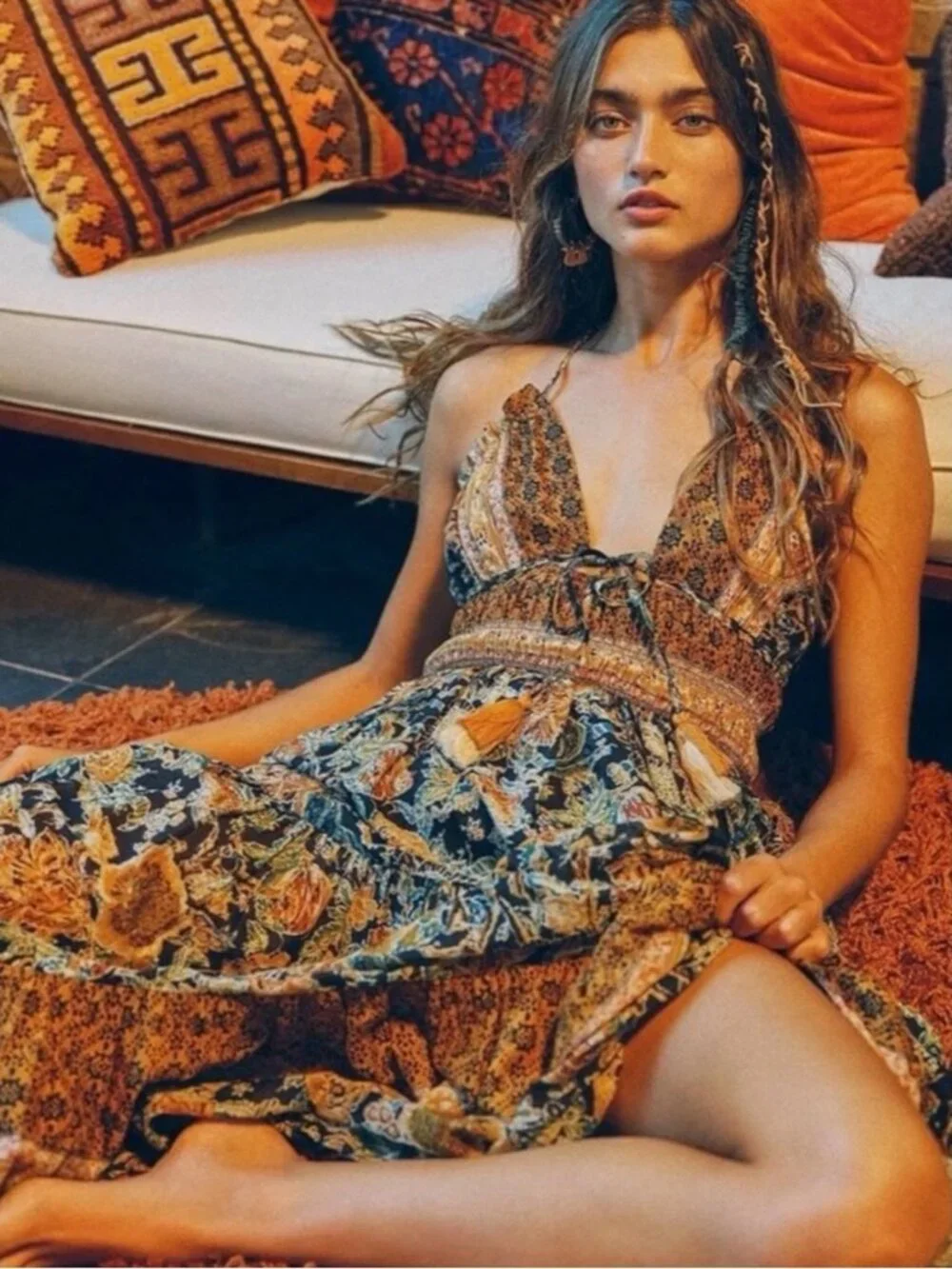 Free People Bohemian Gypsy Beachy Real Love Maxi Dress Twilight Combo Medium